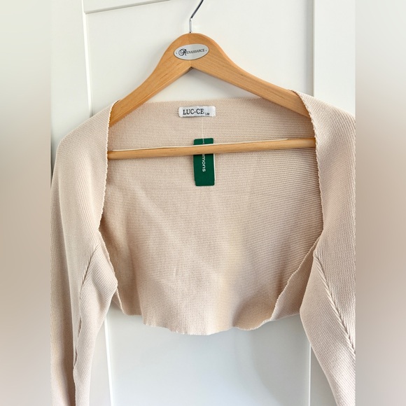 NWT SIMON’S Finely Ribbed Knit Bolero Shrug • Ivory Beige • small/ medium - Picture 2 of 9